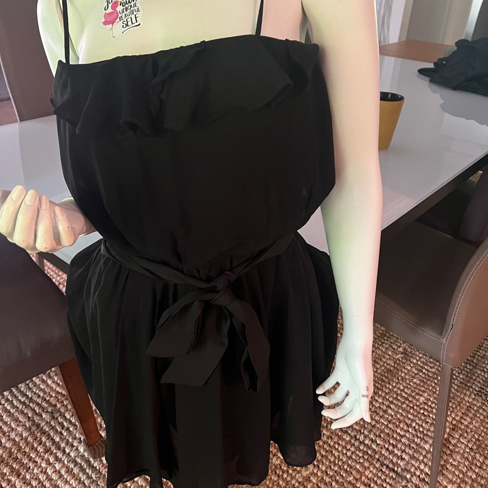Very J Black Dress with Ruffle Accents